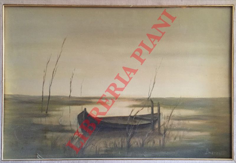 BORTESI  - - Barca da valle, in paesaggio del Delta del Po.