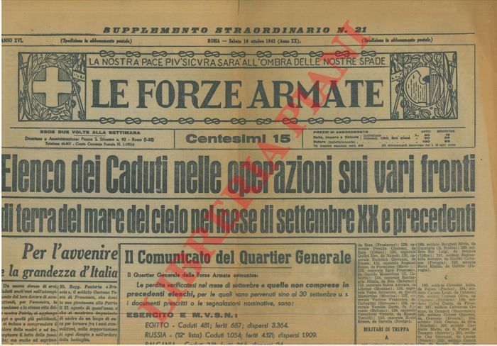 - - Elenco dei Caduti nelle operazioni sui vari fronti di terra del mare del cielo nel mese di settembre XX e precedenti.