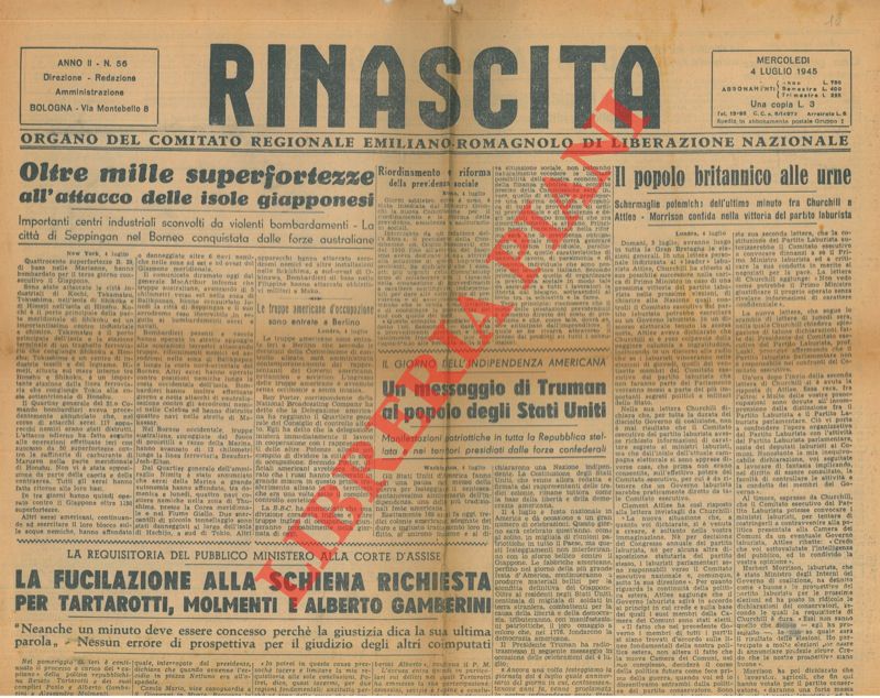 - - Rinascita. Organo del Comitato Regionale Emiliano - Romagnolo di Liberazione Nazionale.