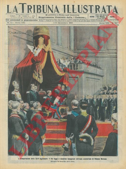 ABBO E. - - L'inaugurazione della XXIV legislatura: il Re legge il discorso inaugurale nell'aula senatoriale di Palazzo Madama.