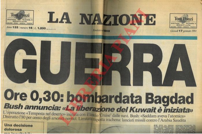 - - Guerra. Ore 0,30  : bombardata Bagdad.