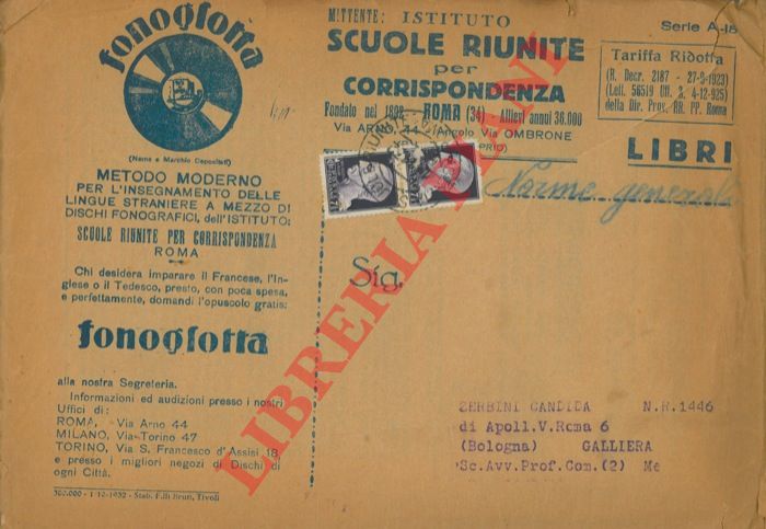 Istituto Scuole Riunite per Corrispondenza. Roma - - Dattilografia - Geografia economica - Stenografia - Cultura nazionale contemporanea - Aritmetica - Storia - Diritto e Dovere.