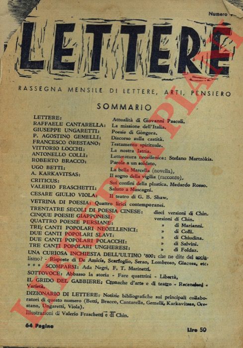 - - Lettere. Rassegna mensile di lettere, arti, pensiero.