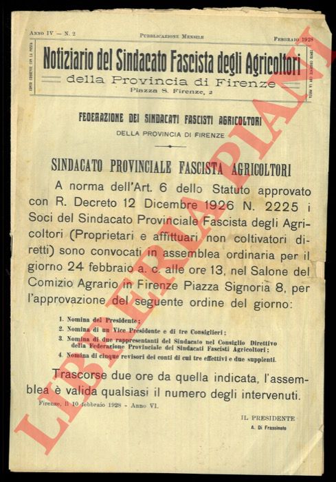 - - Notiziario del Sindacato Fascista degli Agricoltori.