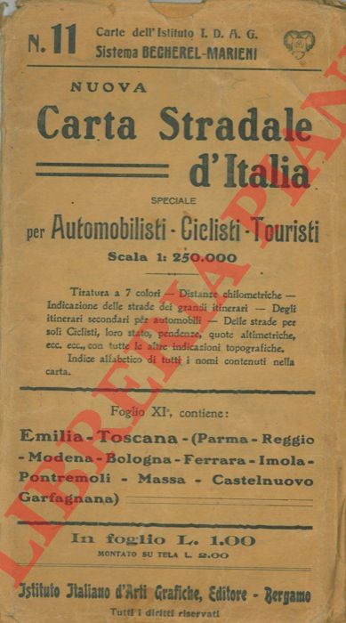 Becherel - Marieni - - Emilia, Toscana - (Parma - Reggio - Modena - Bologna - Ferrara- Imola - Pontremoli - Massa - Castelnuovo Garfagnana). Nuova carta stradale speciale per automobilisti, ciclisti, turisti. Foglio n. 11
