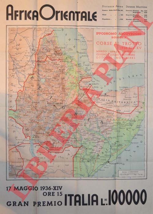 - - Africa Orientale. Pubblicit Corse al trotto Arcoveggio.Gran Premio Italia.