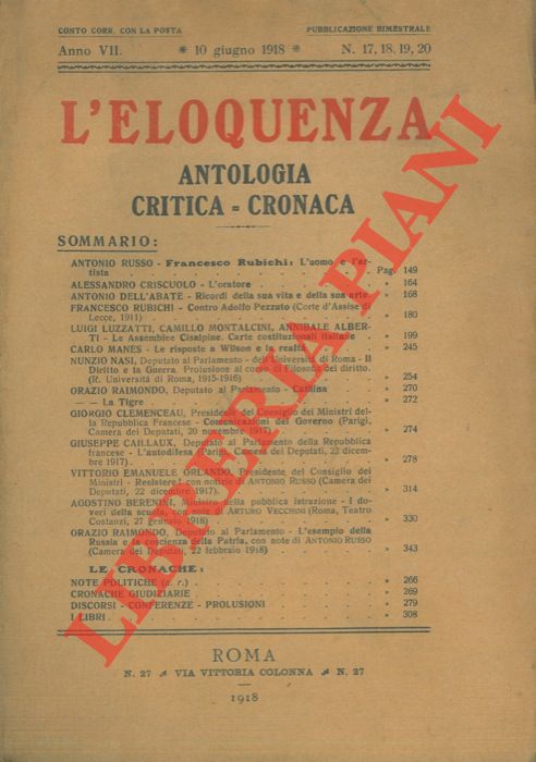- - L'eloquenza. Antologia critica - cronaca