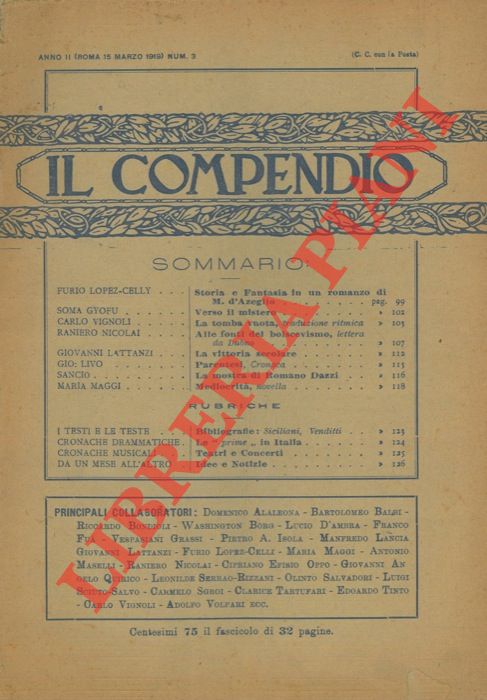 - - Il compendio. Rivista mensile di arte, critica e letteratura.