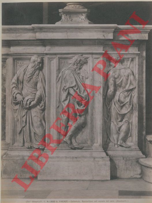 Alinari, Brogi - - Firenze, Cattedrale : Bassorilievi nel coro (2), Formella della porta in bronzo di Luca della Robbia. Battistero, dettagli del pavimento (2)