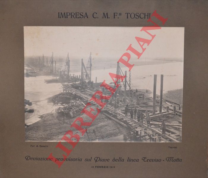 Fot. A. Garatti. Treviso - - Deviazione provvisoria sul Piave della linea Treviso - Motta. 15 febbraio 1919.
