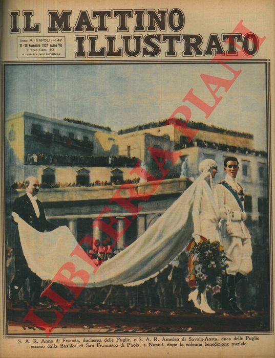 - - S.A.R. Anna di Francia, duchessa delle Puglie, e S.A.R. Amedeo di Savoia-Aosta, duca delle Puglie escono dalla Basilica di San Francesco di Paola, a Napoli, dopo la solenne benedizione nuziale.