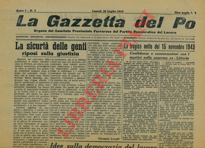 - - Ricostruzione della democrazia e primi acconti di vicende storiche recentissime.