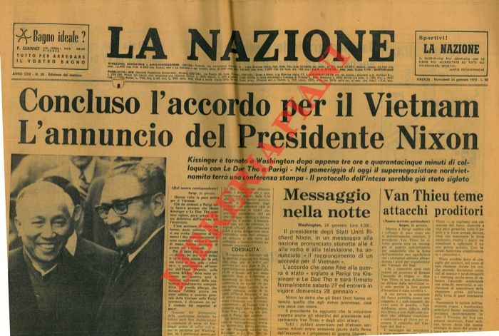 - - Concluso l'accordo per il Vietnam. L'annuncio del Presidente Nixon.
