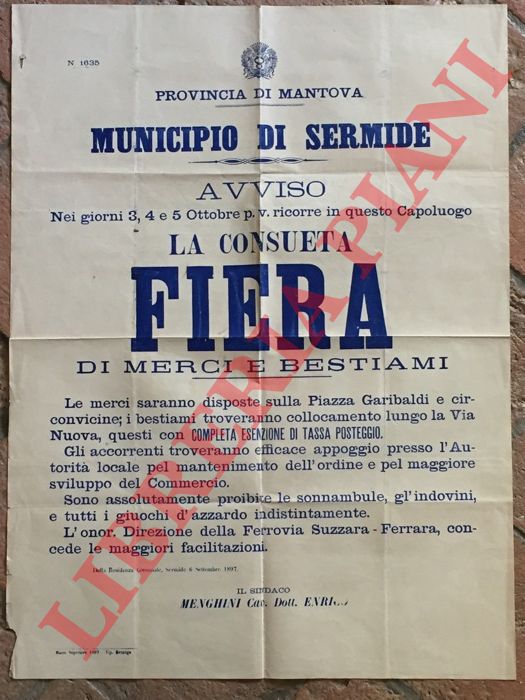 - - Fiera annuale di Merci e Bestiame a Sermide, 3, 4, 5 ottobre.