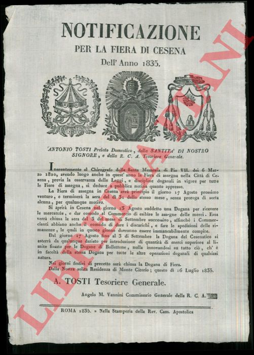 - - Avviso di fiera di assegna, dal giorno 17 al 31 agosto.