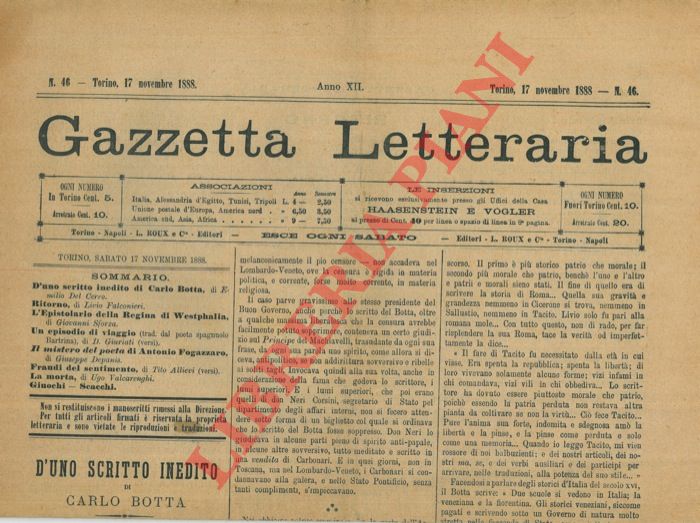 - - Gazzetta letteraria.