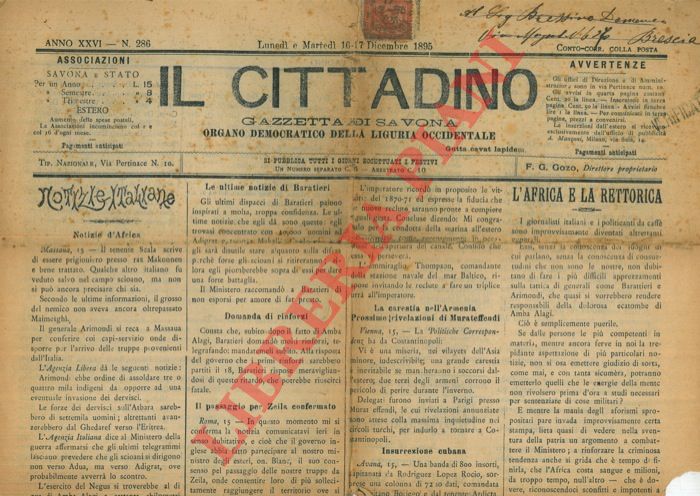 - - Il cittadino. Gazzetta di Savona. Organo Democratico della Liguria Occidentale.