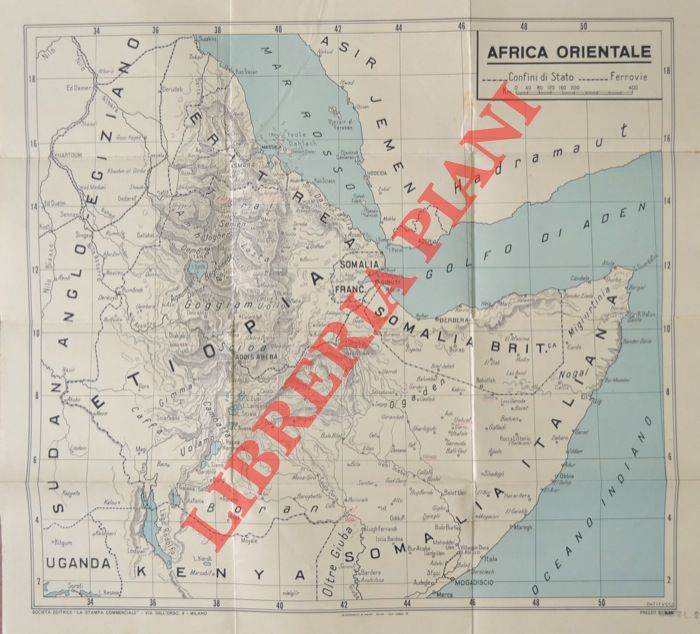  - Africa orientale. Confini di stato. Ferrovie.