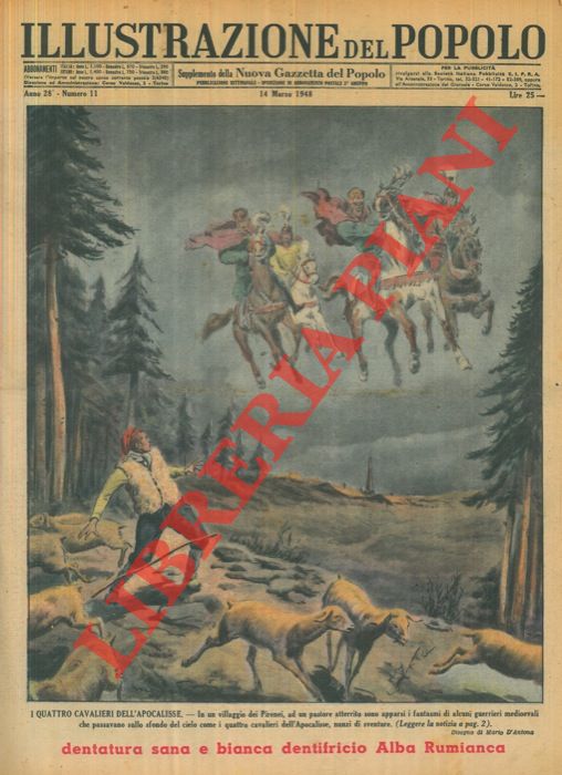 D'ANTONA Mario - - I Quattro Cavalieri dell'Apocalisse. In un villaggio dei Pirenei, ad un pastore atterrito sono apparsi i fantasmi di alcuni guerrieri medioevali che passavano sullo sfondo del cielo come i quattro cavalieri dell'Apocalisse, nunzi di sventure.