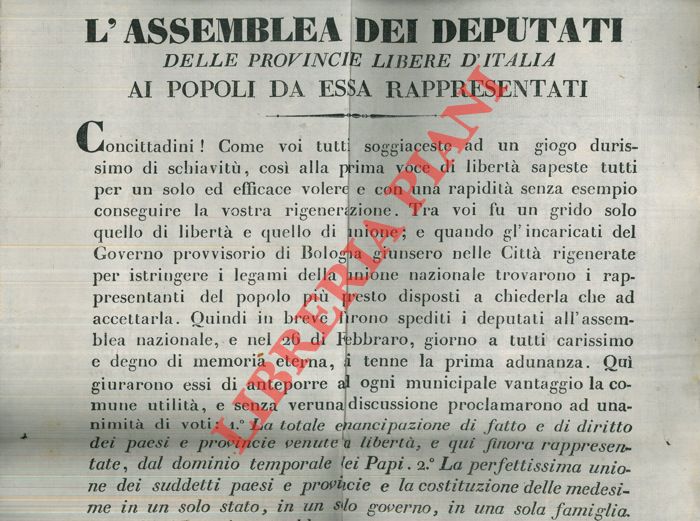 - - L'Assemblea dei Deputati delle Provincie libere d'Italia proclama ad unit di voci 