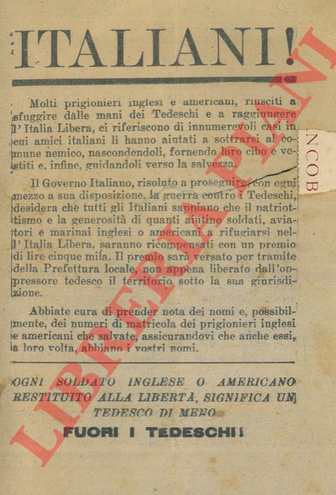 Governo Italiano - - Italiani sotto il giogo tedesco ! Resistete ai tedeschi con ogni mezzo in vostro potere !