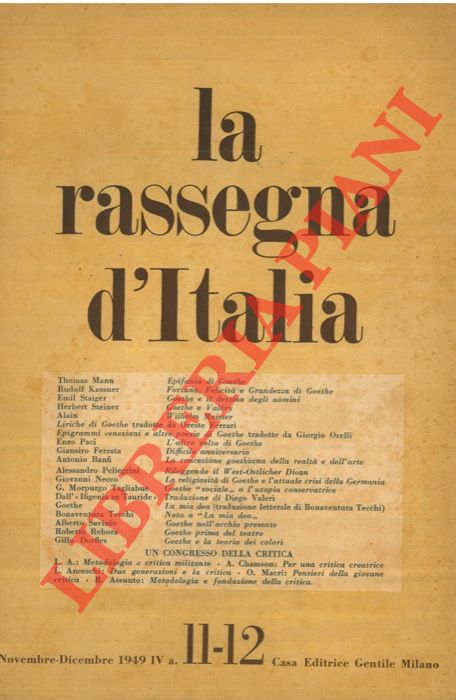 - - La rassegna d'Italia. Diretta da Sergio Solmi.