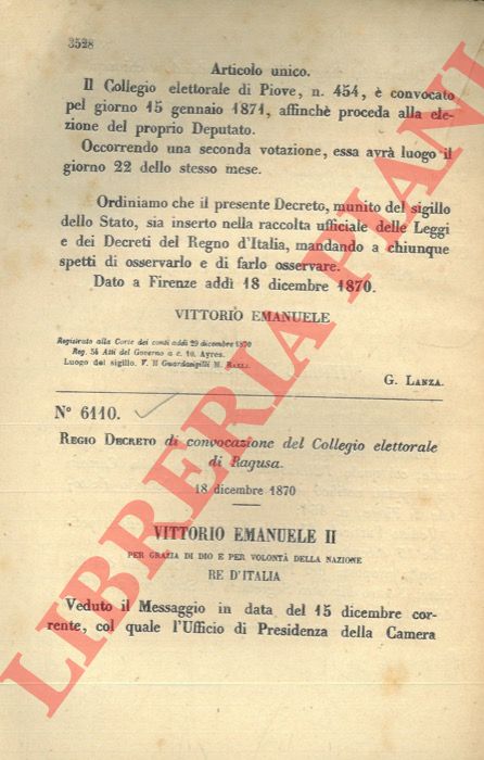 (Regio Decreto) - Regio Decreto di convocazione del collegio elettorale di Ragusa.