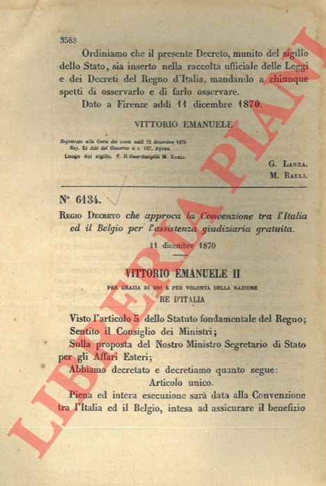 (Regio Decreto) - Regio Decreto che approva la Convenzione tra l'Italia e il Belgio per l'assistenza giudiziaria gratuita.