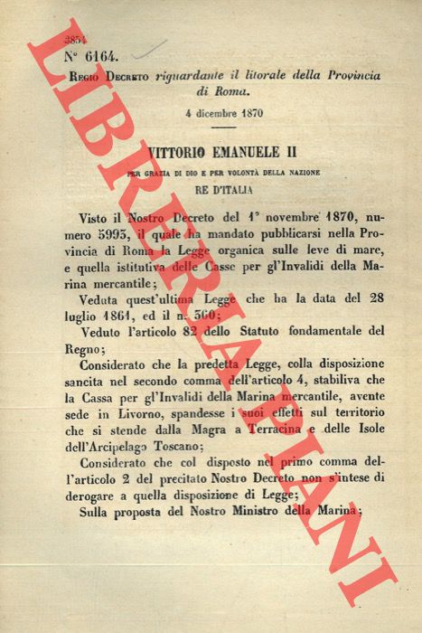 (Regio Decreto) - Regio Decreto riguardante il litorale della Provincia di Roma.