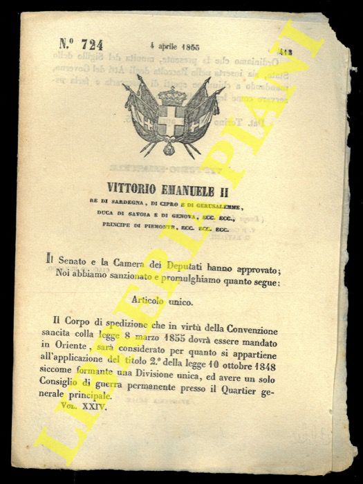 (Regio Decreto) - Regio Decreto in merito il corpo di spedizione in partenza per l'Oriente che deve avere un unico Consiglio di guerra presso il Quartiere generale principale.