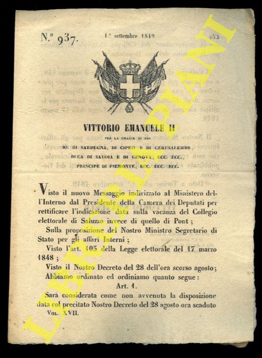 (Regio Decreto) - Regio Decreto in merito ai collegi elettorali di Saluzzo e Port.
