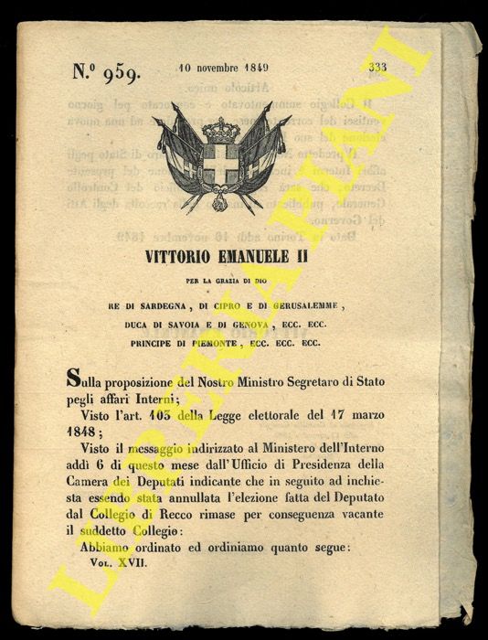 (Regio Decreto) - Regio Decreto in merito al collegio elettorale di Recco.