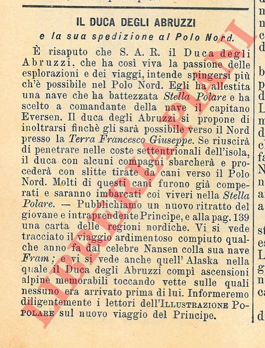 - - Il Duca degli Abruzzi e la sua spedizione al Polo Nord.