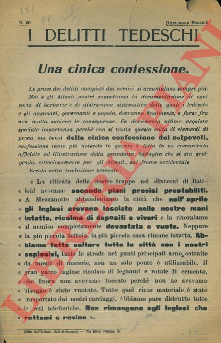 - - I delitti tedeschi. Una cinica confessione.
