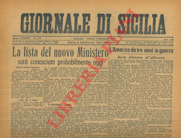 - - Nuovo Gabinetto Bonomi senza Partito Socialista e Partito d'Azione. - Ripiegamento tedesco ad ovest di Ravenna, verso Faenza.