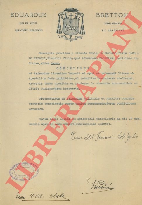 - - Permesso di trattenere libri all'Indice.