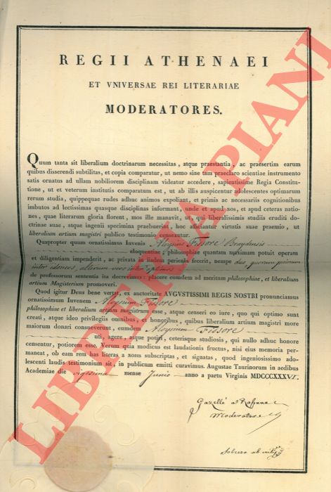 Regi Athenaei et Universae Rei Literariae Moderatores - - Diploma in 