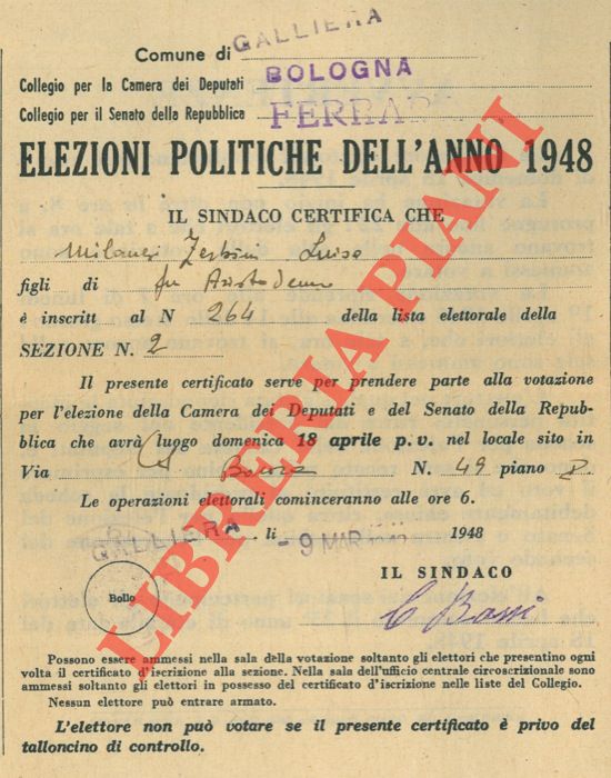 - - Elezioni politiche dell'anno 1948