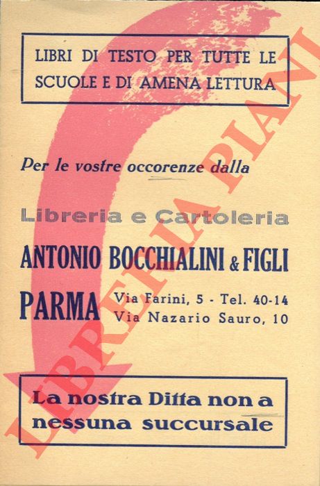 Antonio Boccalini & figli. Parma. Libreria e Cartoleria - - Depliant illustrato, (libri di testo, penne stilografiche, ecc.)