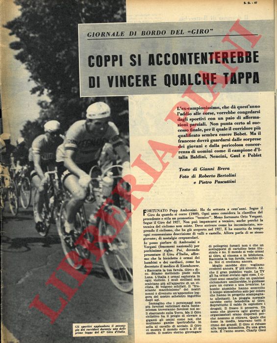 BRERA Gianni - - Coppi si accontenterebbe di vincere qualche tappa.