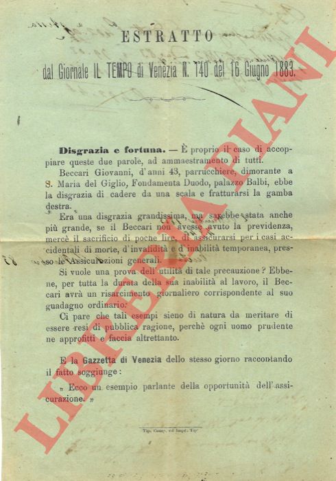 Assicurazioni Generali - - Disgrazie e fortuna.