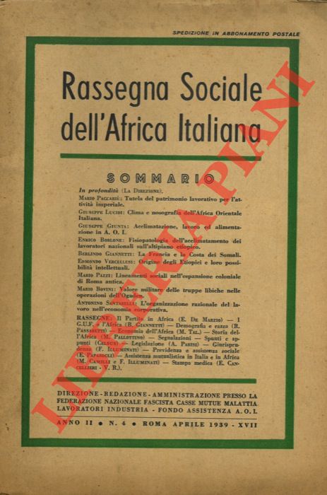 - - Rassegna sociale dell'Africa Italiana.