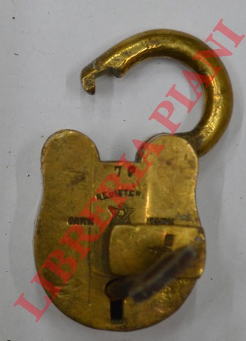 - - Lucchetto inglese vintage, in ottone e acciaio, con chiave.