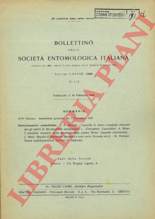 - - Bollettino della Societ Entomologica Italiana.