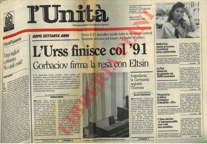 - - Dopo settant'anni. L'Urss finisce col '91. Gorbaciov firma la resa con Eltsin.