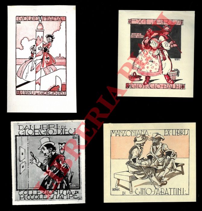 BURZI Sergio - - Quattro bei foglietti xil. anni '40 circa. Tutti :
