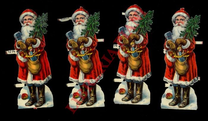 FWKB - - Babbo Natale, con abete e sacco di doni  in mano.
