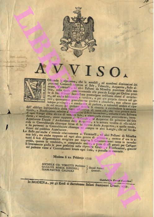 - - Vendita in privativa esclusiva, per Pasta, Vermicelli, Sale, acqueviti.