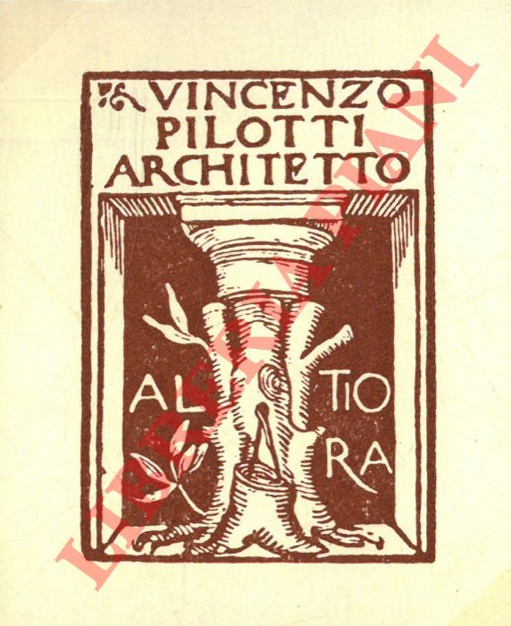 DE KAROLIS Adolfo - - Un foglietto xilografico per Vincenzo Pilotti Architetto, cm. 8,2 x 7,0 (