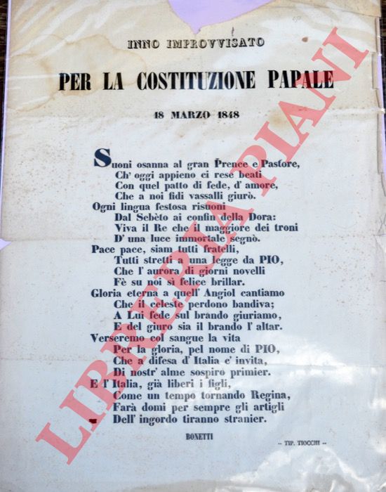 Bonetti - - Inno improvvisato per la Costituzione papale. 18 marzo 1848.